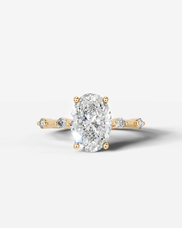 2 Carat Lab Grown Oval Cut Diamond Side Stone Ring with Accent Diamonds