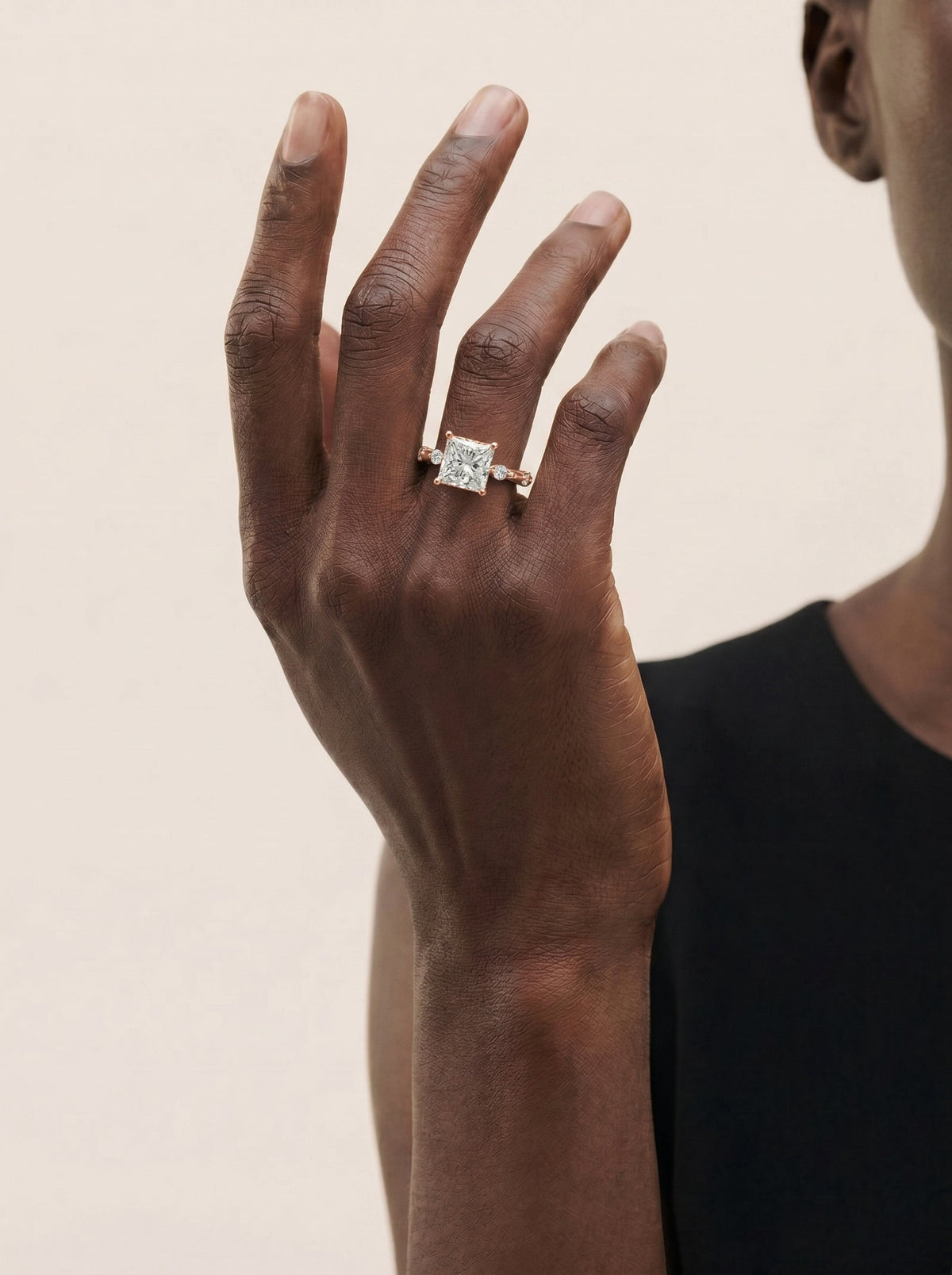 2 Carat Lab Grown Princess Cut Diamond Engagement Ring with Accent Diamonds