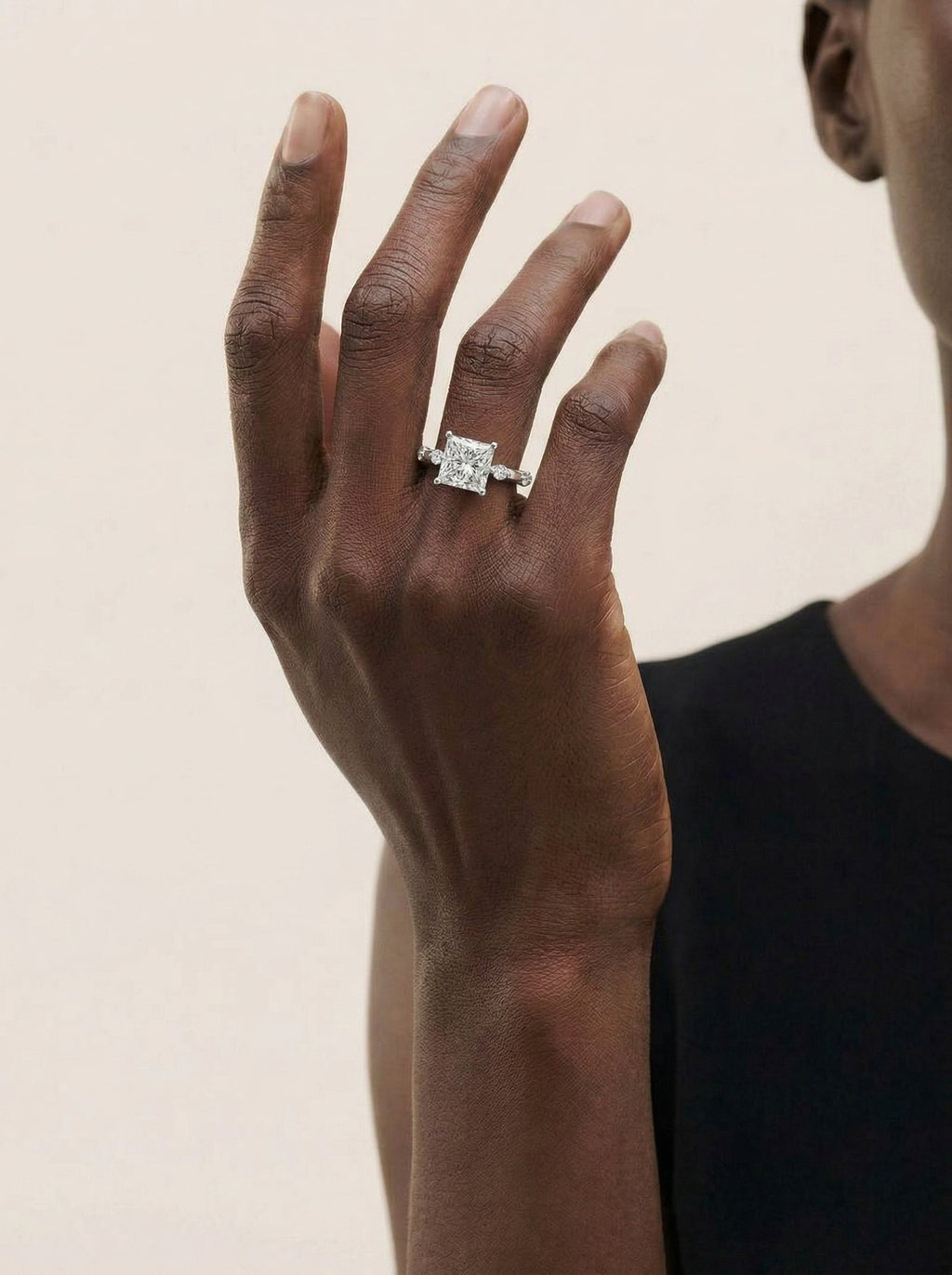 2 Carat Lab Grown Princess Cut Diamond Engagement Ring with Accent Diamonds