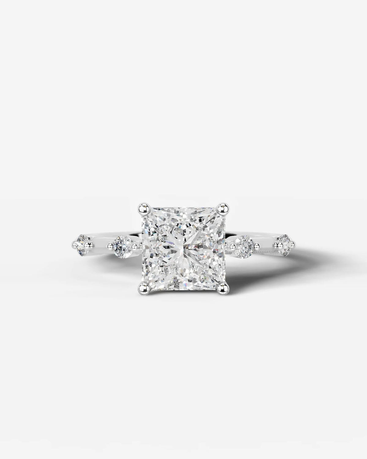 2 Carat Lab Grown Princess Cut Diamond Engagement Ring with Accent Diamonds