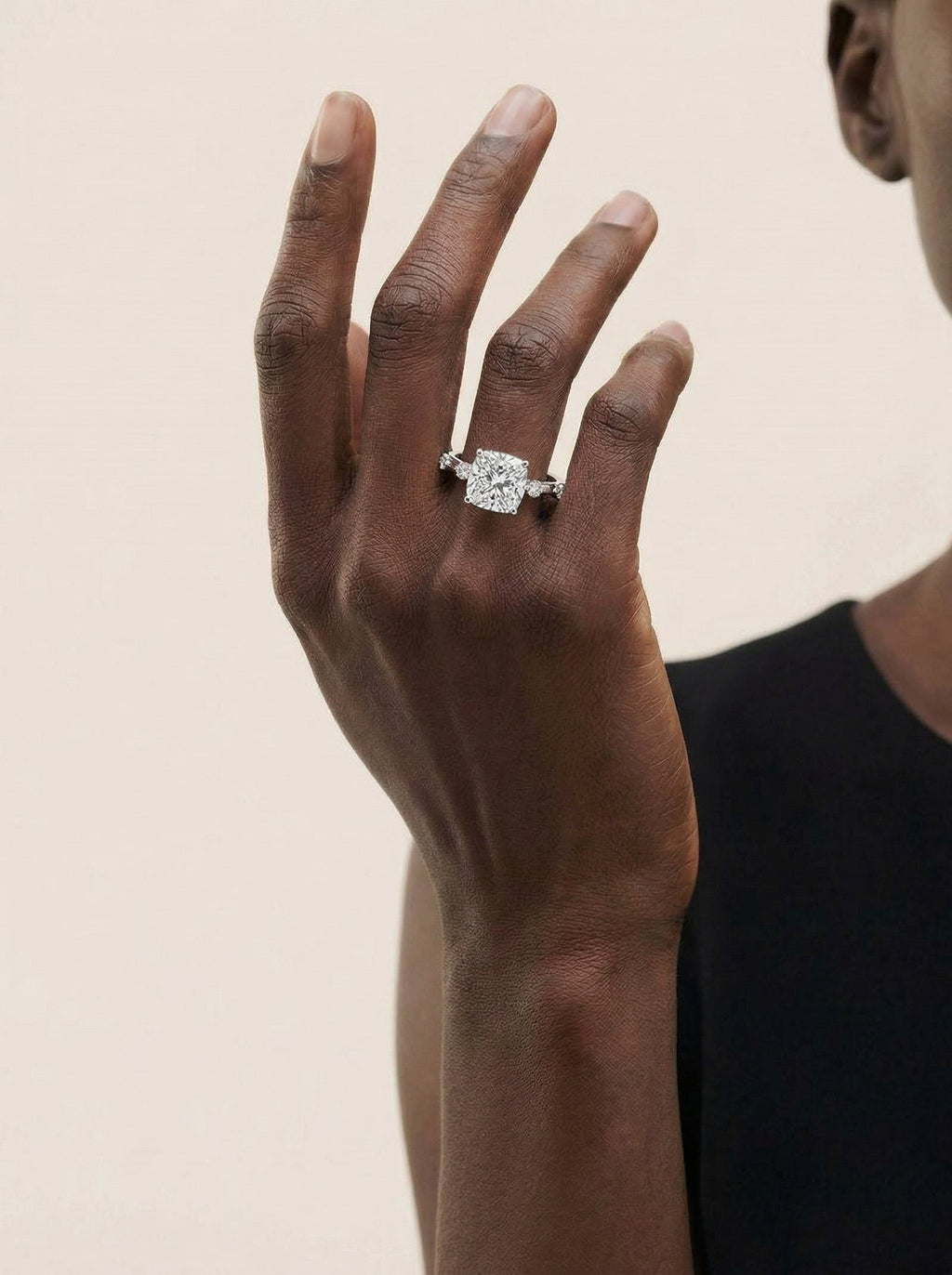 2 Carat Lab Grown Cushion Cut Diamond Engagement Ring with Accent Diamonds