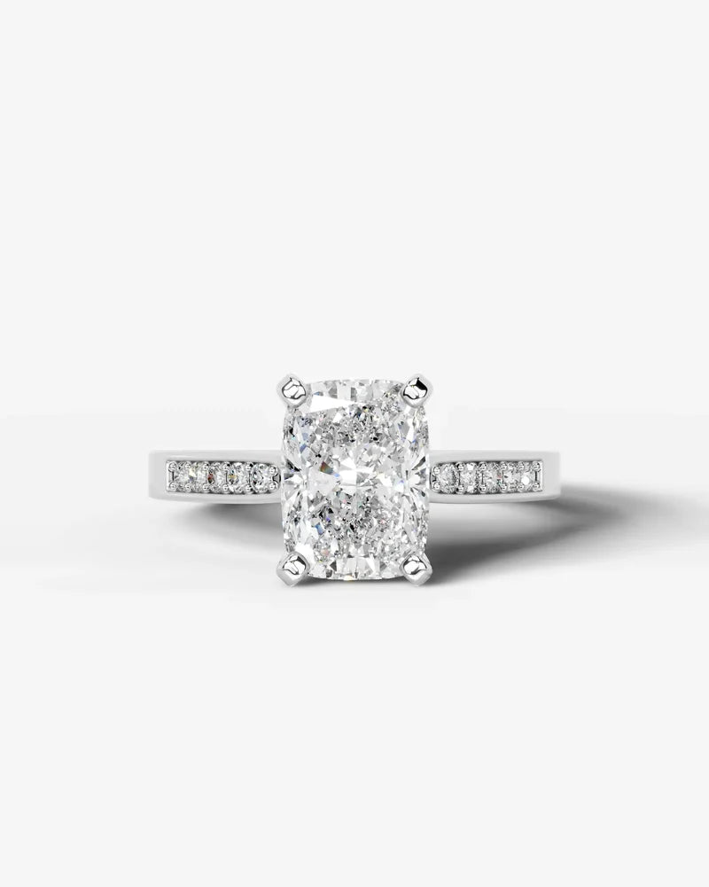 2 Carat Lab Grown Diamond Solene Cushion Sidestone Engagement Ring