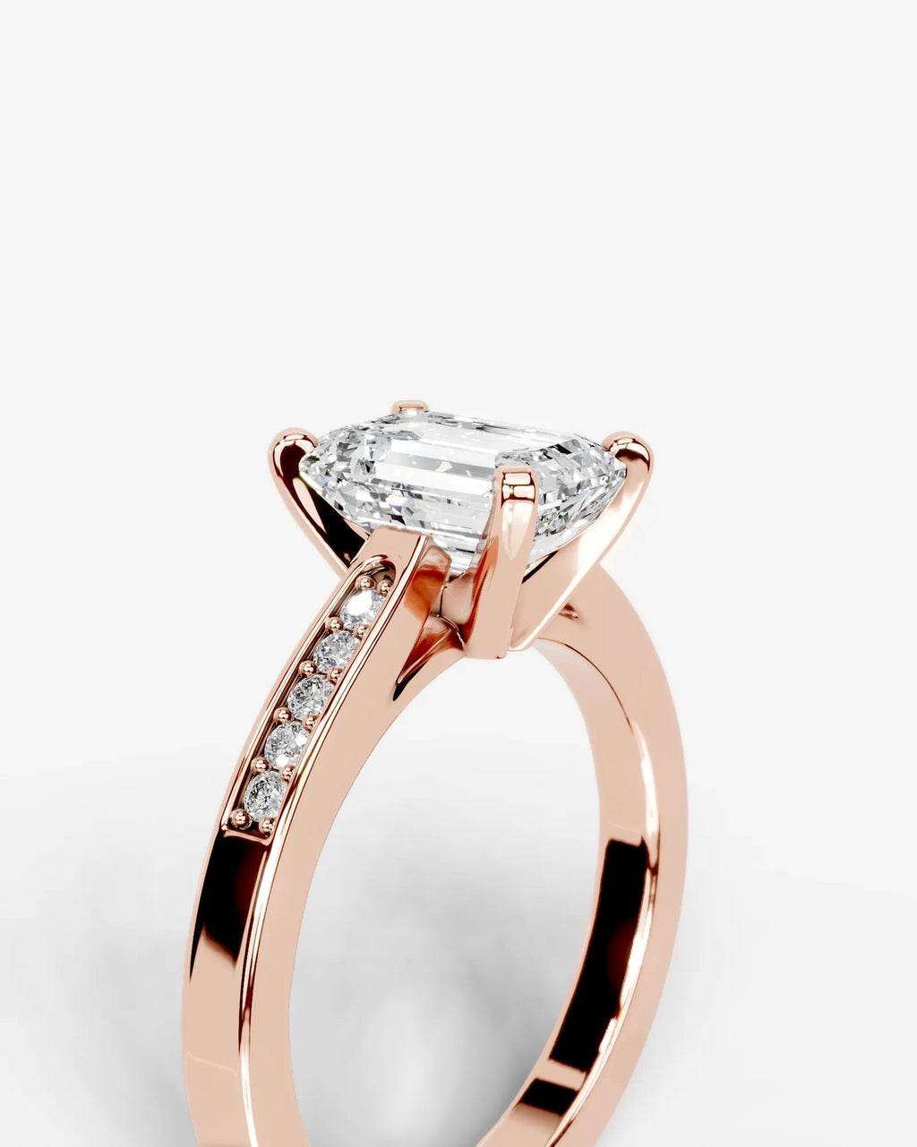 2 Carat Lab Grown Emerald Cut Channel Set Sidestone Engagement Ring