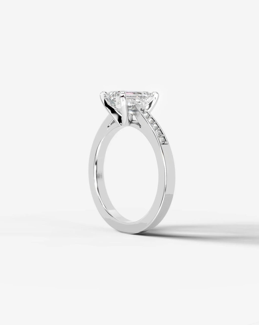 2 Carat Lab Grown Emerald Cut Channel Set Sidestone Engagement Ring