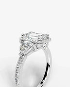 2 Carat Lab Grown Emerald Cut Diamond Halo Three-Stone Ring