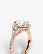 2 Carat Lab Grown Oval Cut Diamond Halo Three-Stone Ring