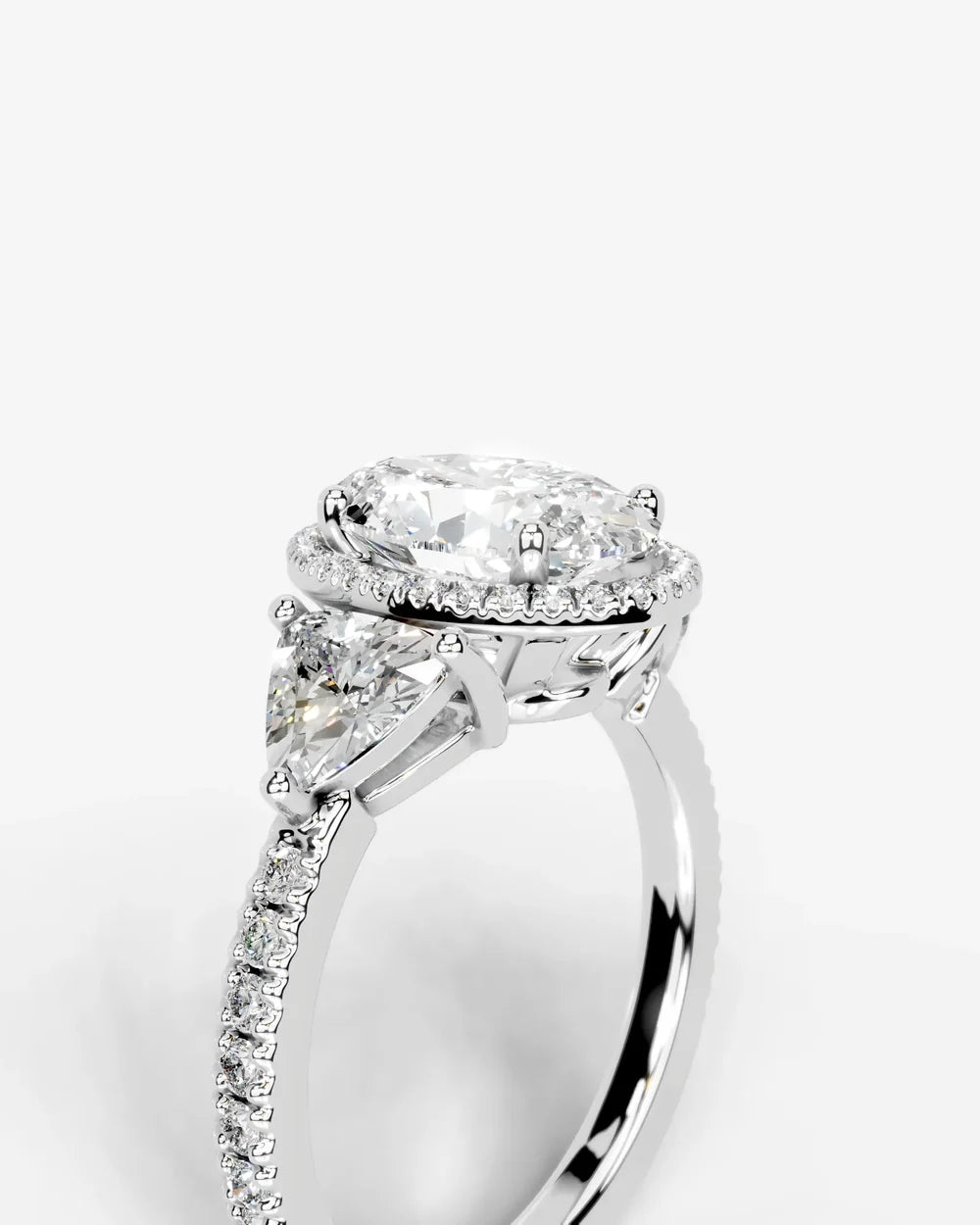 2 Carat Lab Grown Oval Cut Diamond Halo Three-Stone Ring
