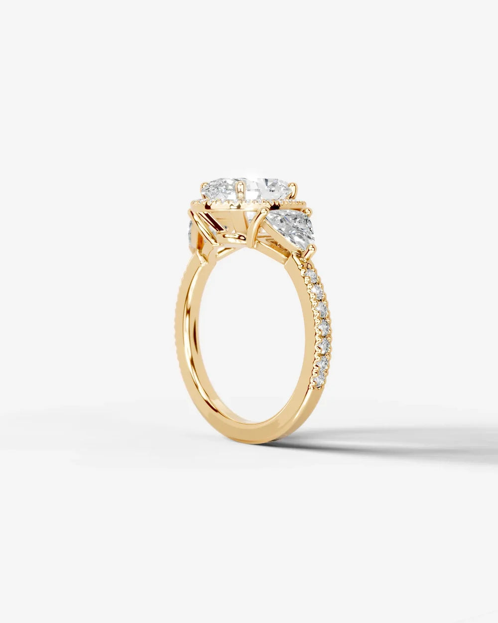2 Carat Lab Grown Oval Cut Diamond Halo Three-Stone Ring