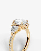 2 Carat Lab Grown Oval Cut Diamond Halo Three-Stone Ring