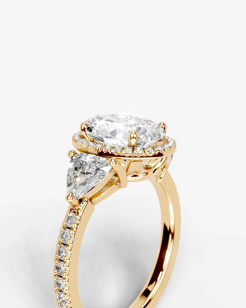 2 Carat Lab Grown Oval Cut Diamond Halo Three-Stone Ring