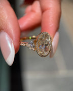 2 Carat Lab Grown Oval Cut Diamond Halo Three-Stone Ring