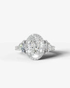 2 Carat Lab Grown Oval Cut Diamond Halo Three-Stone Ring