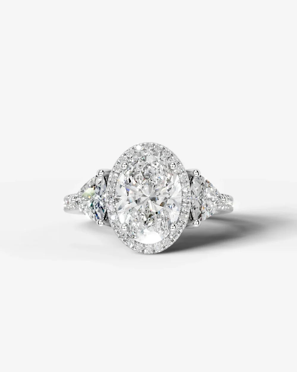 2 Carat Lab Grown Oval Cut Diamond Halo Three-Stone Ring