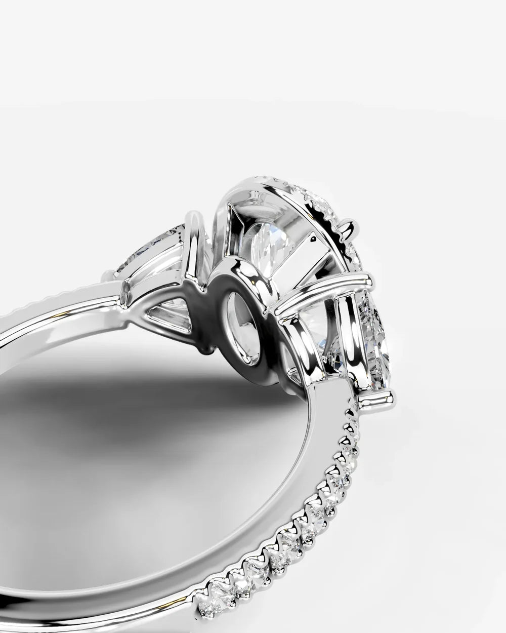 2 Carat Lab Grown Oval Cut Diamond Halo Three-Stone Ring
