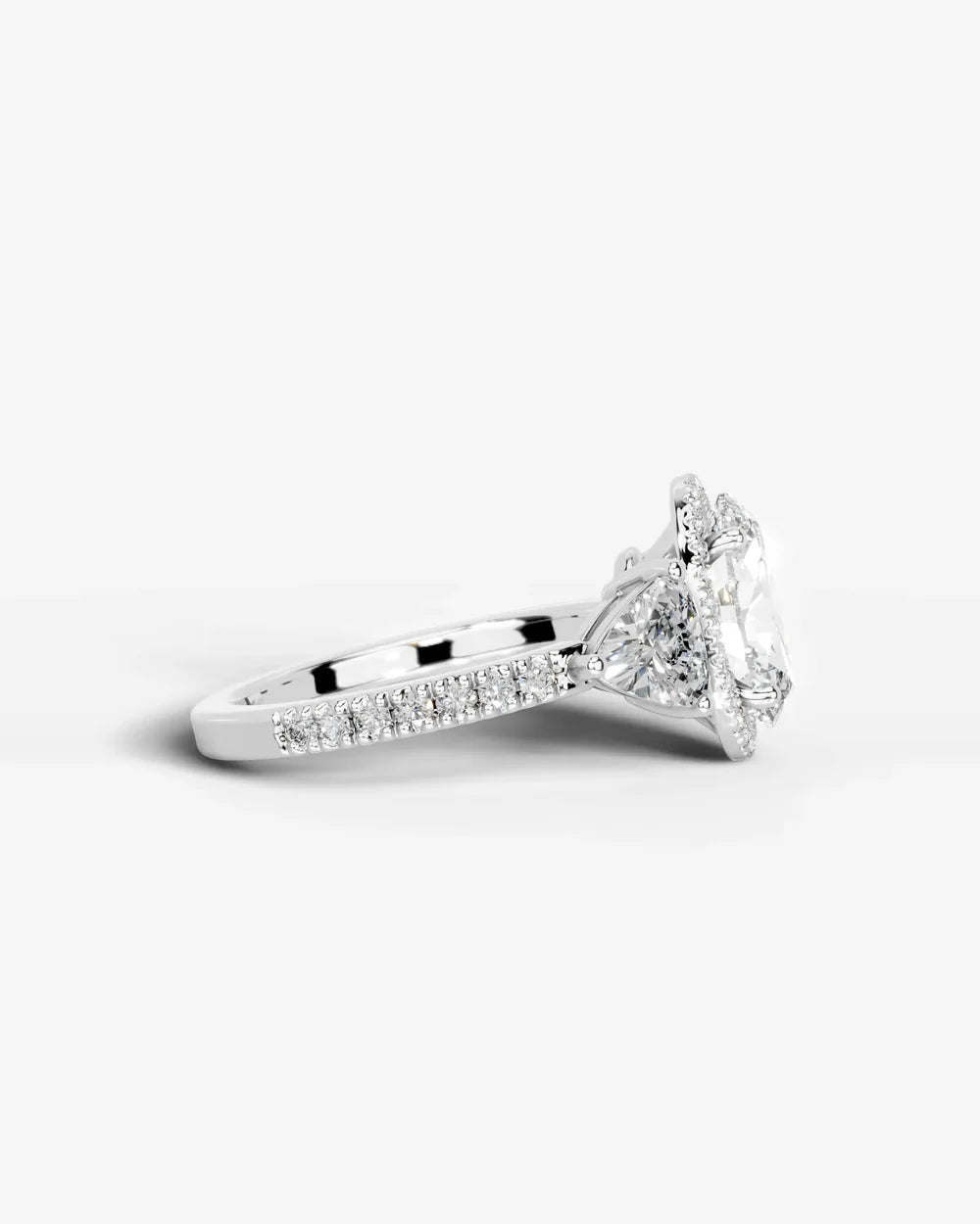 2 Carat Lab Grown Oval Cut Diamond Halo Three-Stone Ring