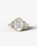 2 Carat Lab Grown Oval Cut Diamond Halo Three-Stone Ring