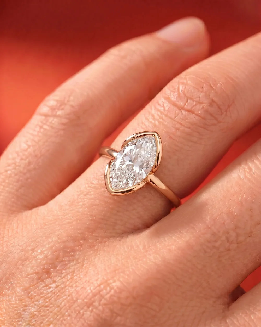 2 Carat Lab Grown Marquise Diamond Split Bezel Solitaire Ring