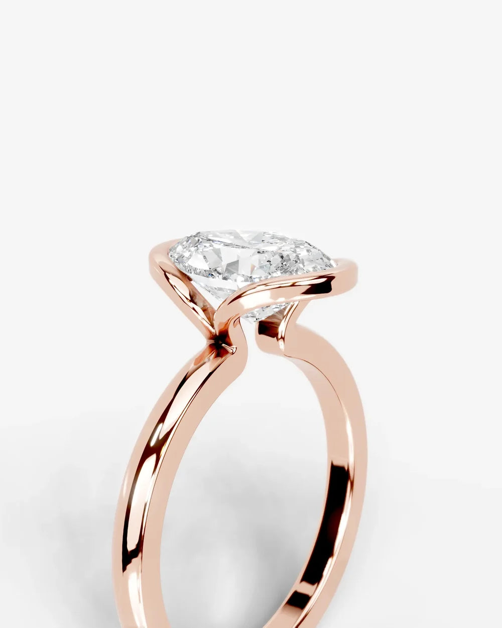 2 Carat Lab Grown Oval Diamond Sculpted Bezel Solitaire Ring