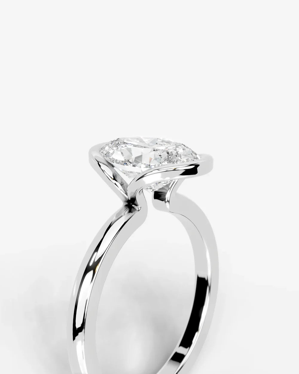 2 Carat Lab Grown Oval Diamond Sculpted Bezel Solitaire Ring