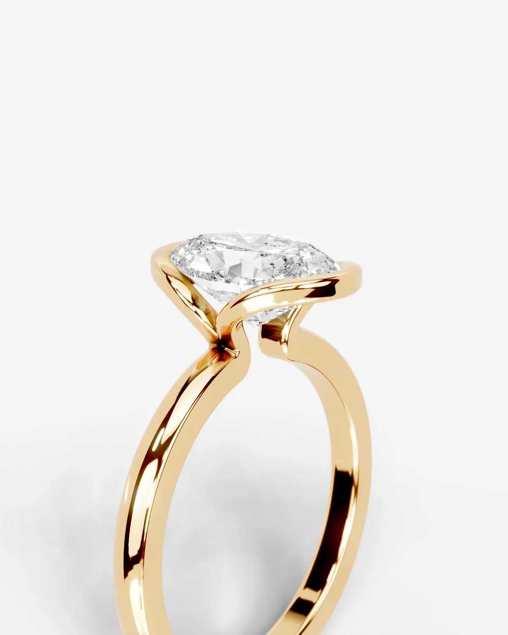 2 Carat Lab Grown Oval Diamond Sculpted Bezel Solitaire Ring