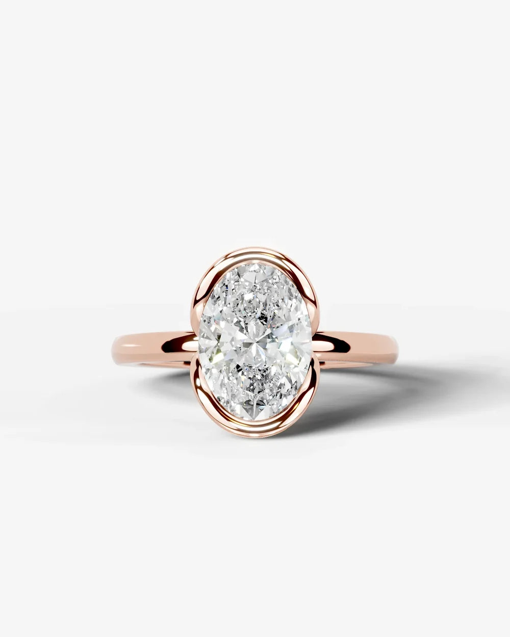 2 Carat Lab Grown Oval Diamond Sculpted Bezel Solitaire Ring