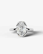 2 Carat Lab Grown Oval Diamond Sculpted Bezel Solitaire Ring