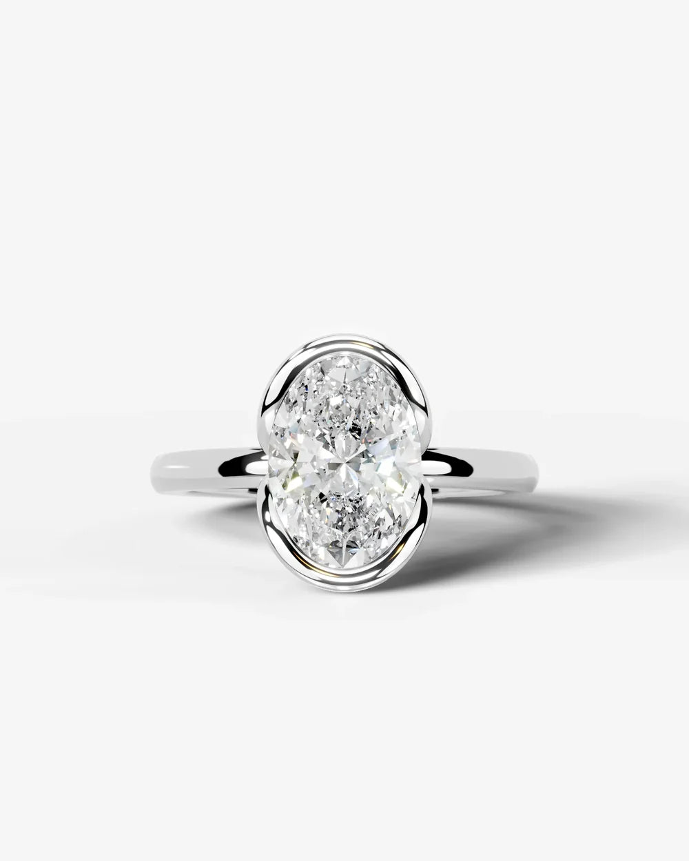 2 Carat Lab Grown Oval Diamond Sculpted Bezel Solitaire Ring
