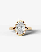 2 Carat Lab Grown Oval Diamond Sculpted Bezel Solitaire Ring