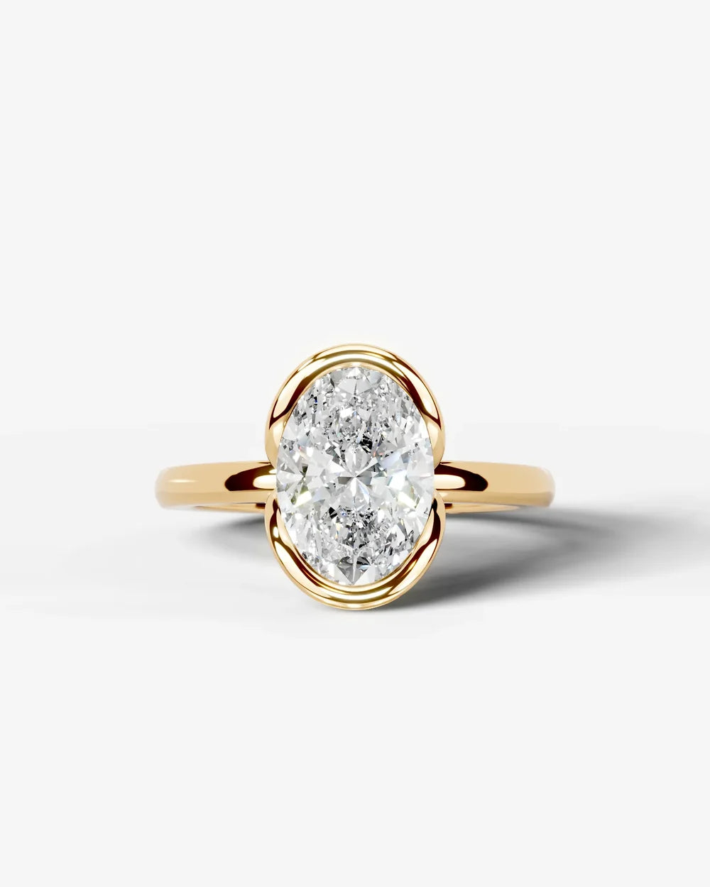 2 Carat Lab Grown Oval Diamond Sculpted Bezel Solitaire Ring