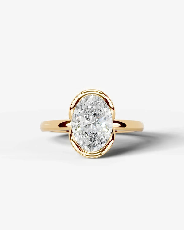 2 Carat Lab Grown Oval Diamond Sculpted Bezel Solitaire Ring