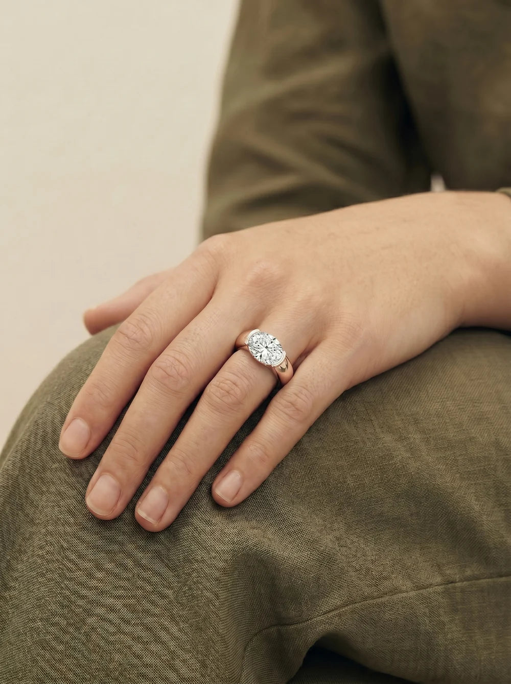 2 Carat Lab Grown Oval Cut Diamond Low-Profile Bezel Ring