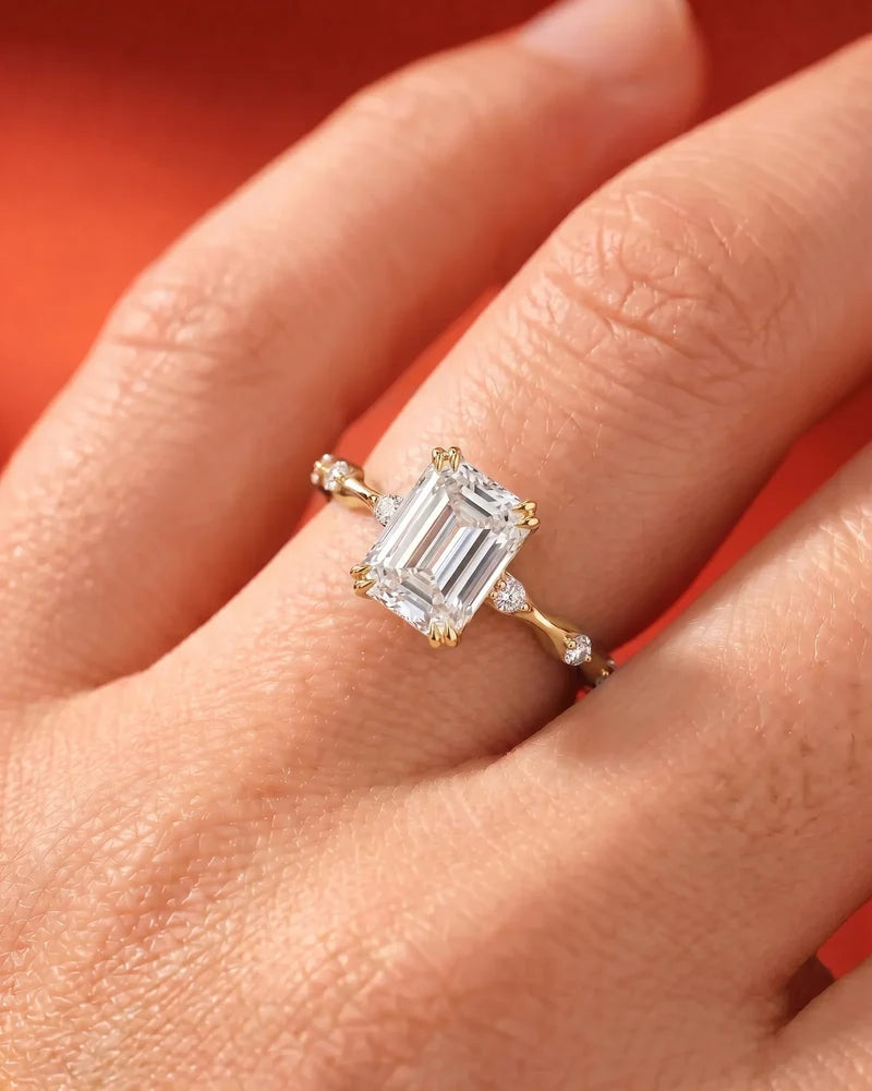 2 Carat Lab Grown Diamond Seraphina Emerald Cut Sidestone Engagement Ring