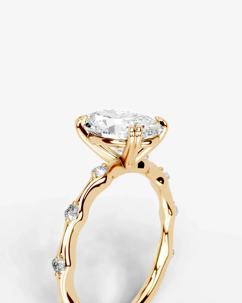 2 Carat Lab Grown Diamond Lyra Oval Cut Sidestone Engagement Ring