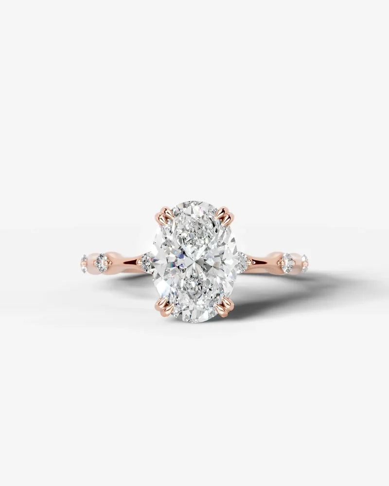 2 Carat Lab Grown Diamond Lyra Oval Cut Sidestone Engagement Ring
