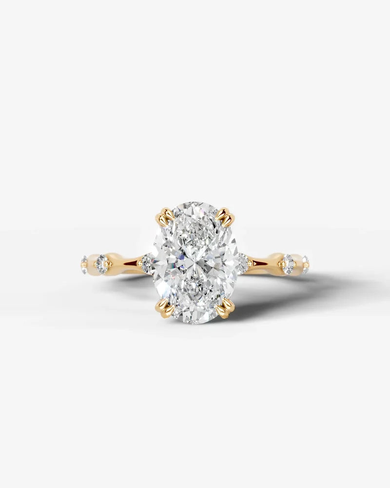 2 Carat Lab Grown Diamond Lyra Oval Cut Sidestone Engagement Ring