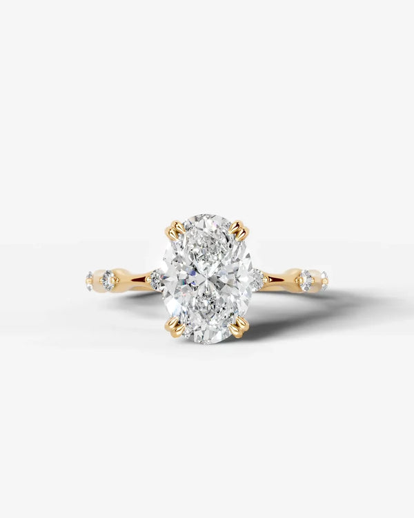 2 Carat Lab Grown Diamond Lyra Oval Cut Sidestone Engagement Ring