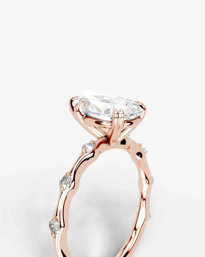 2 Carat Lab Grown Diamond Solaria Pear Cut Sidestone Engagement Ring