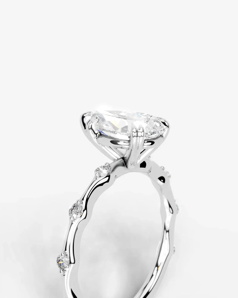 2 Carat Lab Grown Diamond Solaria Pear Cut Sidestone Engagement Ring