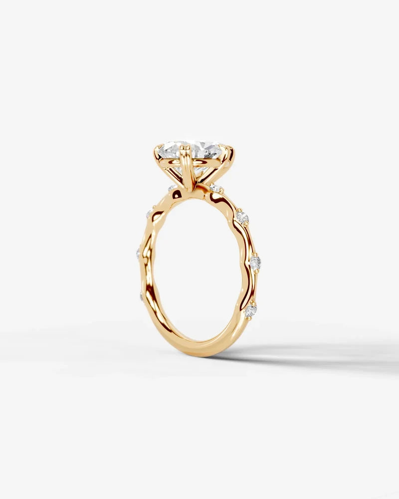 2 Carat Lab Grown Diamond Solaria Pear Cut Sidestone Engagement Ring