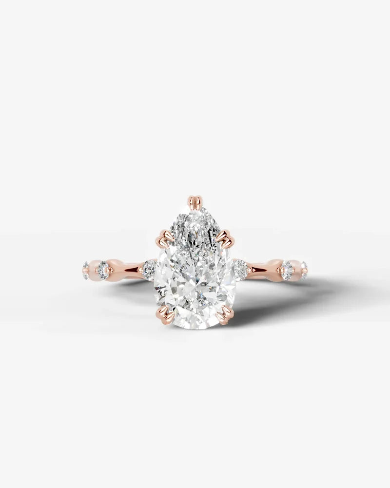 2 Carat Lab Grown Diamond Solaria Pear Cut Sidestone Engagement Ring