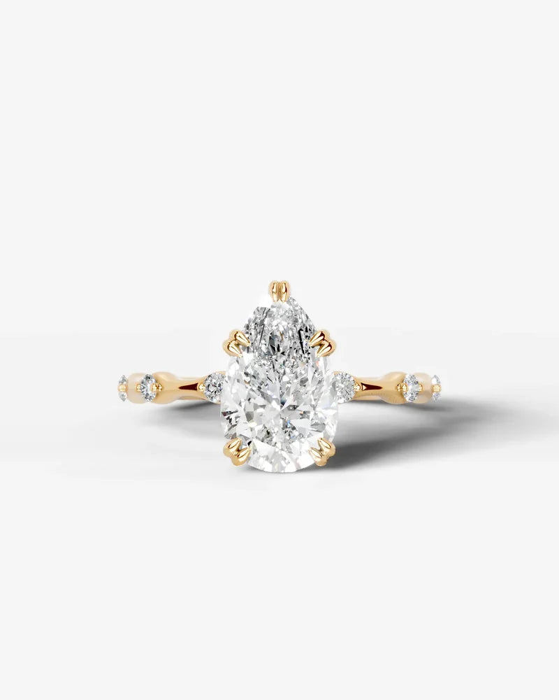 2 Carat Lab Grown Diamond Solaria Pear Cut Sidestone Engagement Ring