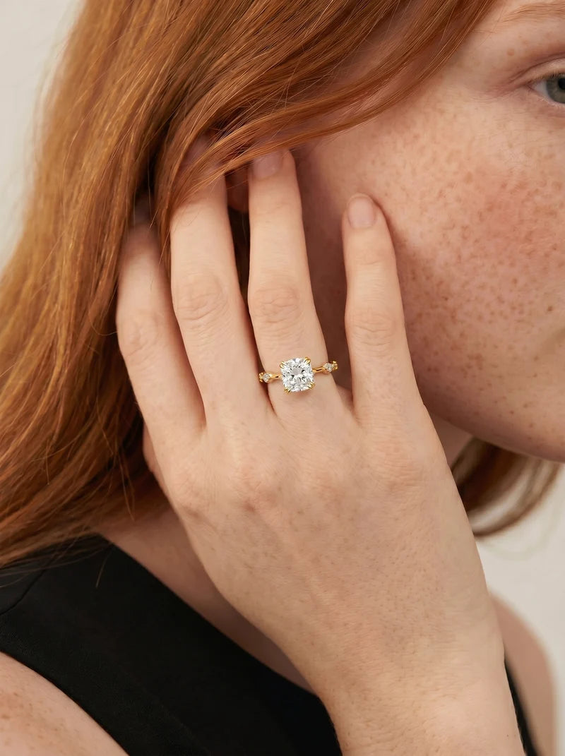 2 Carat Lab Grown Diamond Astraea Cushion Cut Sidestone Engagement Ring