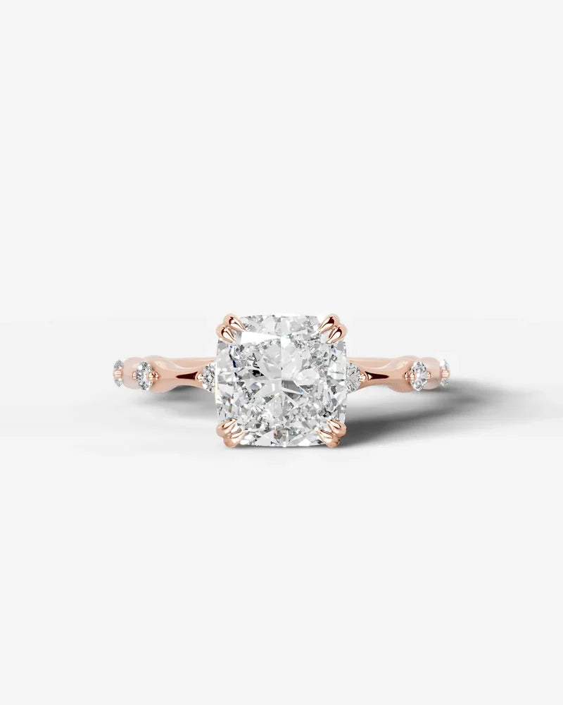 2 Carat Lab Grown Diamond Astraea Cushion Cut Sidestone Engagement Ring