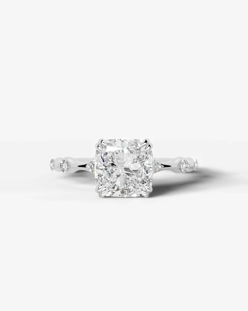 2 Carat Lab Grown Diamond Astraea Cushion Cut Sidestone Engagement Ring