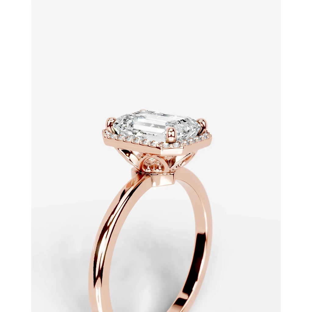 2 Carat Lab Grown Emerald Cut Diamond Halo Ring