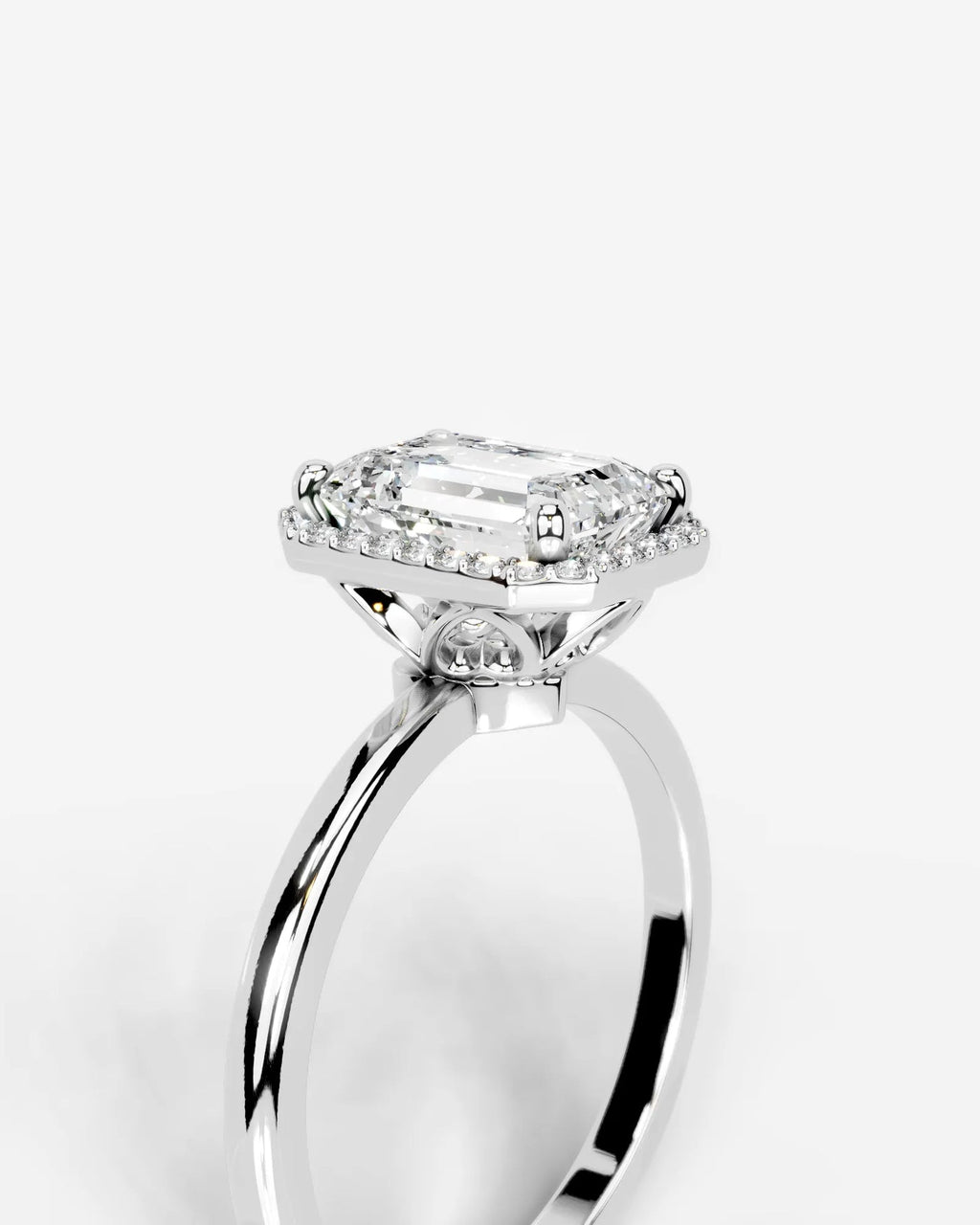 2 Carat Lab Grown Emerald Cut Diamond Halo Ring