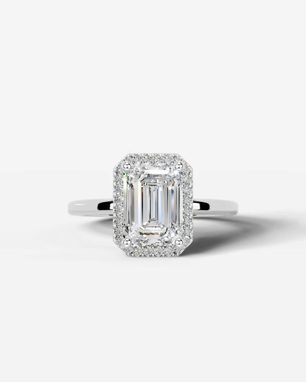 2 Carat Lab Grown Emerald Cut Diamond Halo Ring