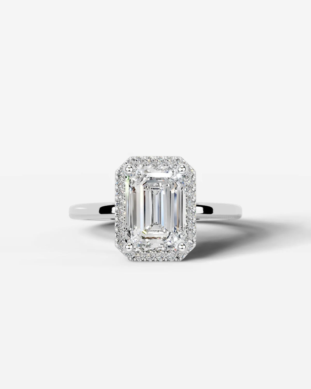 2 Carat Lab Grown Emerald Cut Diamond Halo Ring