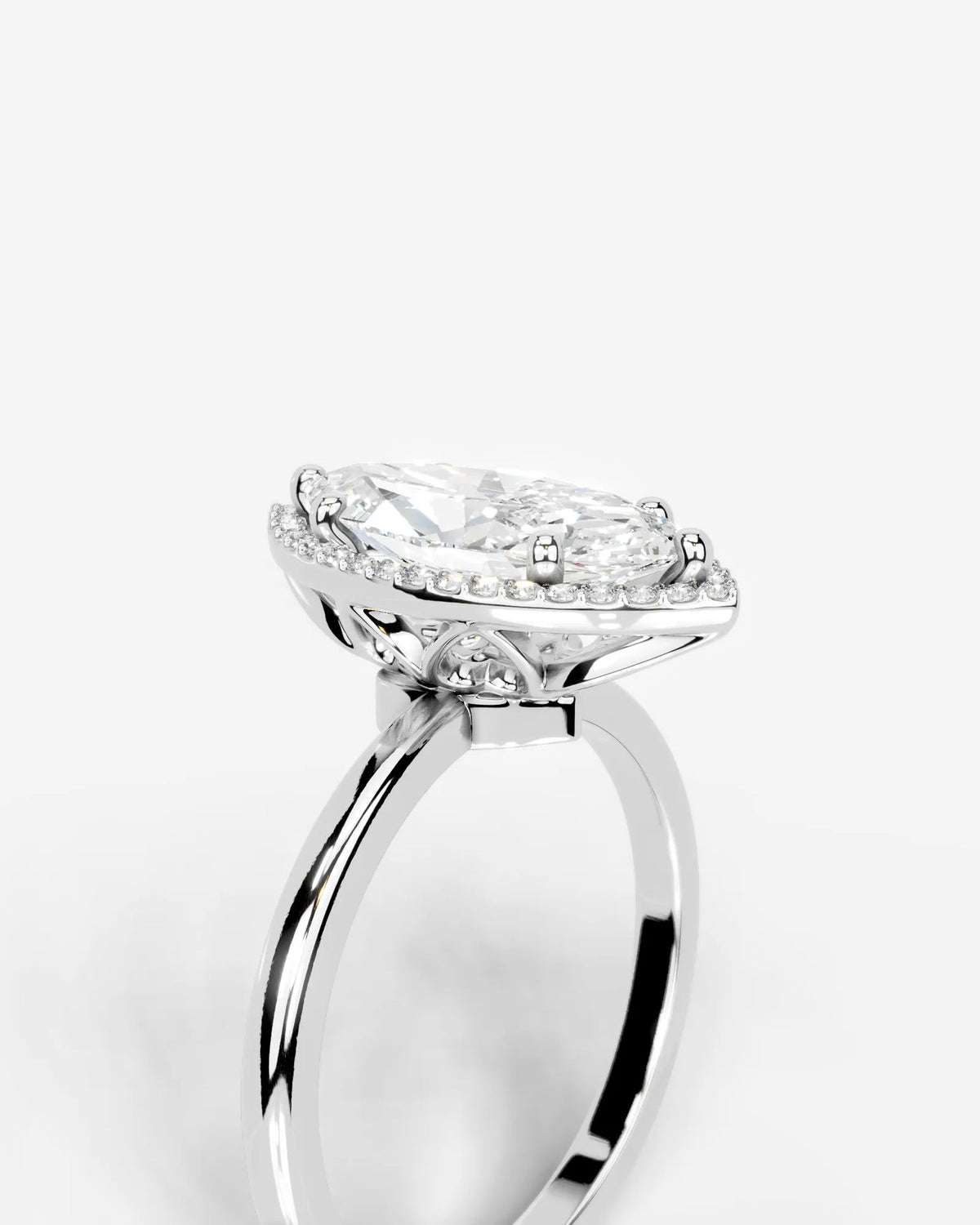2 Carat Lab Grown Marquise Cut Diamond Halo Ring