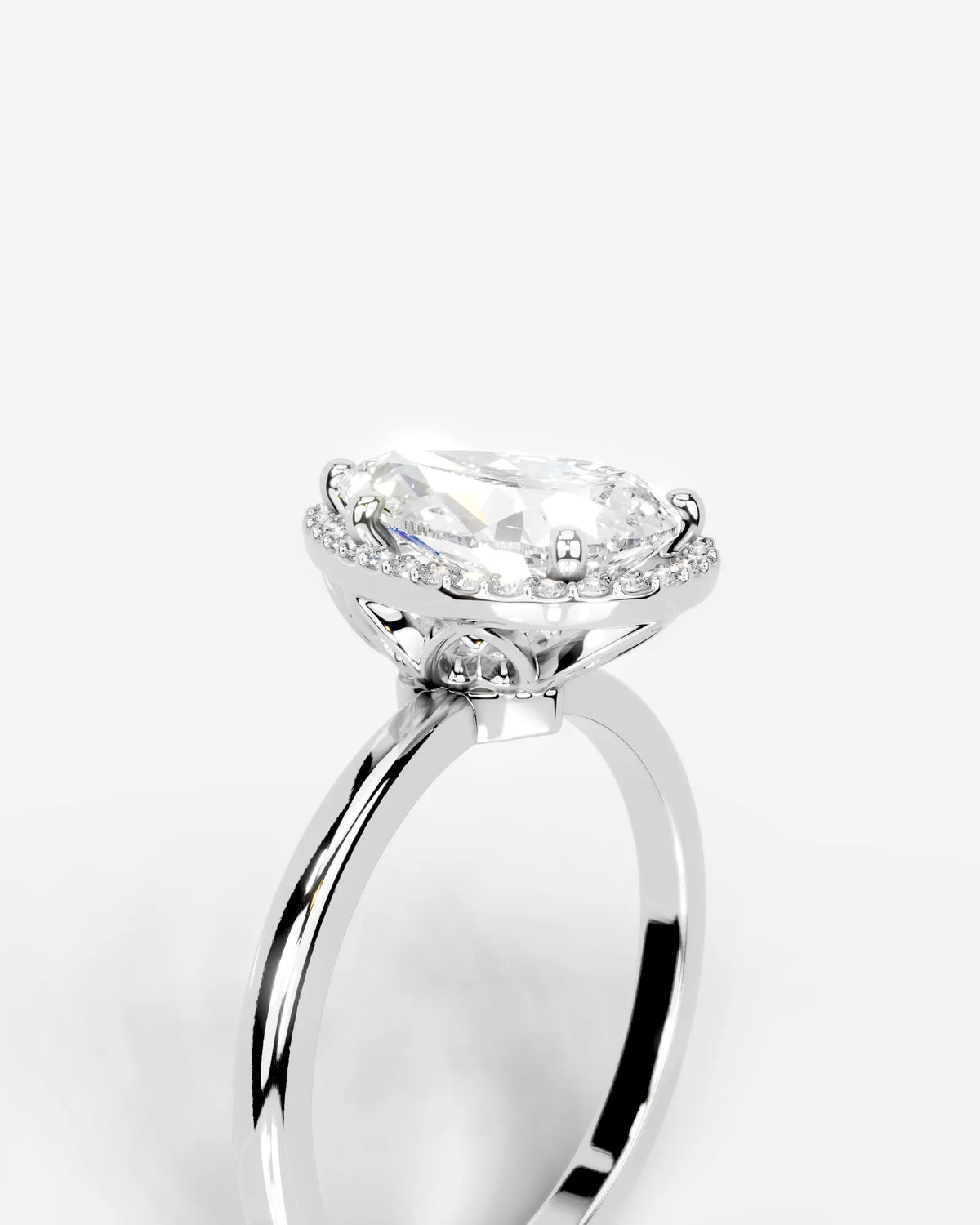 2 Carat Lab Grown Pear Cut Diamond Halo Ring